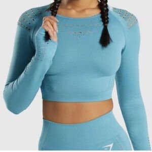 gymshark blue long sleeve crop top